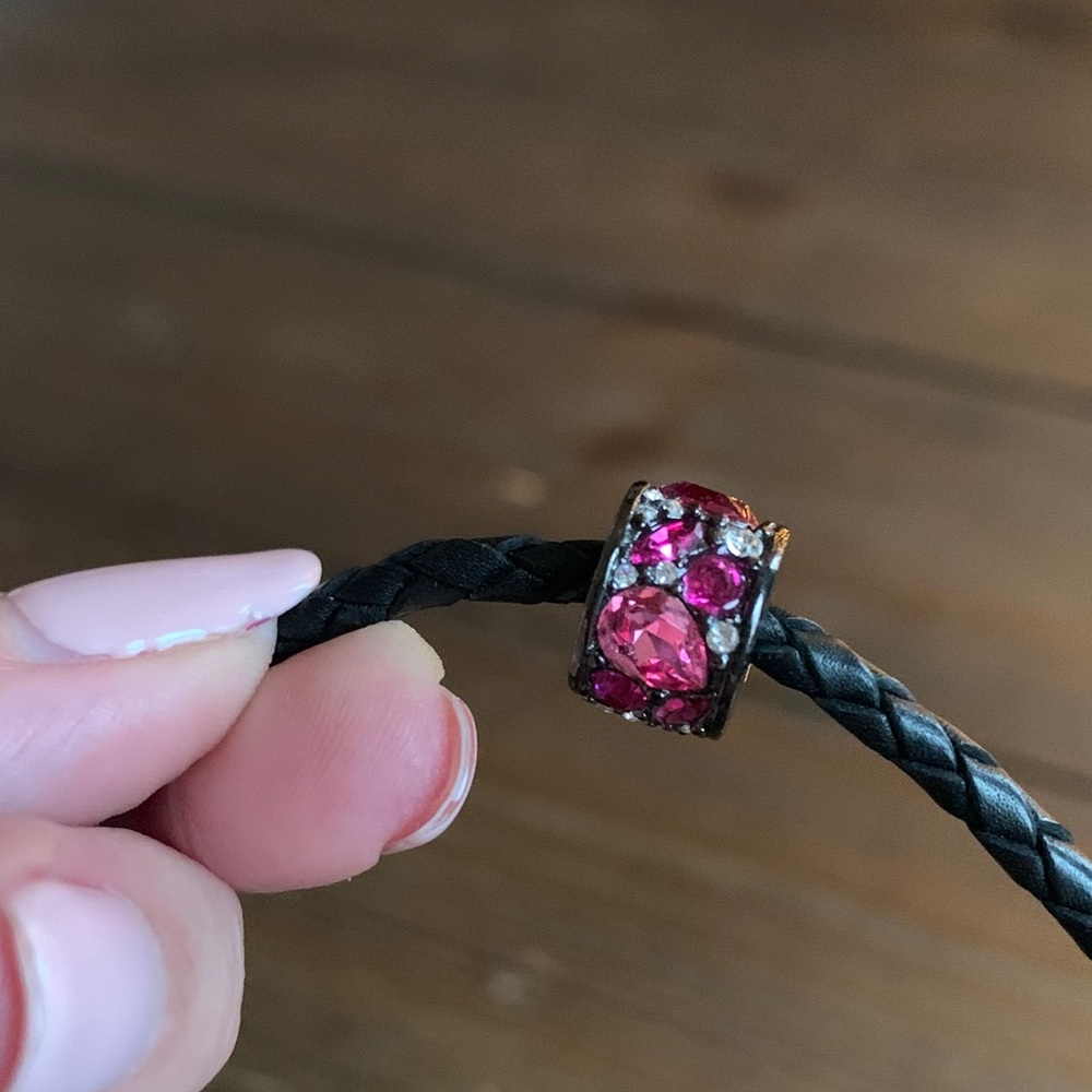 CHAMILIA - Sparkly Pink Crystal Charm - Gunmental